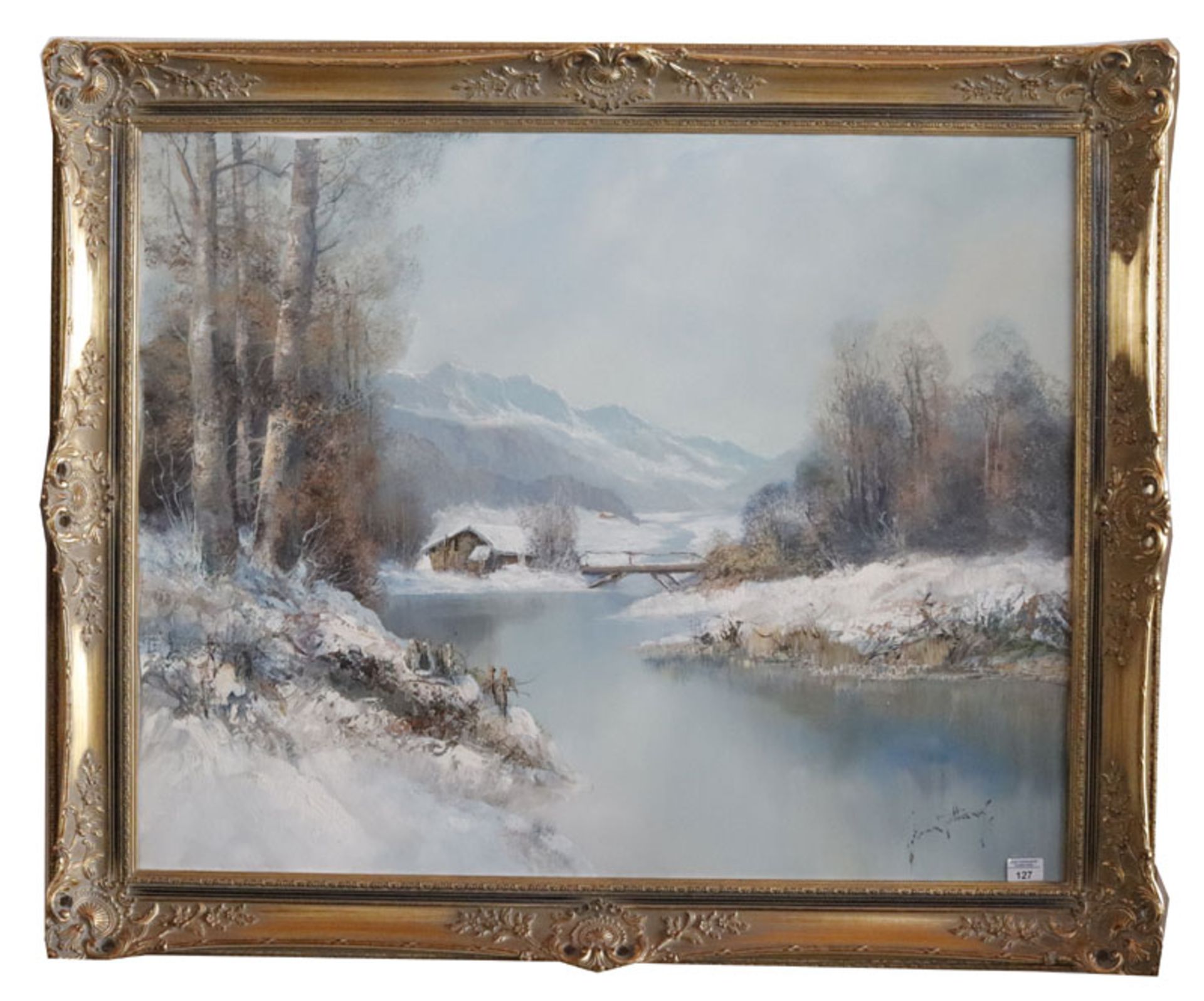 Gemälde ÖL/LW 'Winterlandschaft im Hochgebirge', signiert Gustav Türk, * 1923 Sessen/Harz + 1978