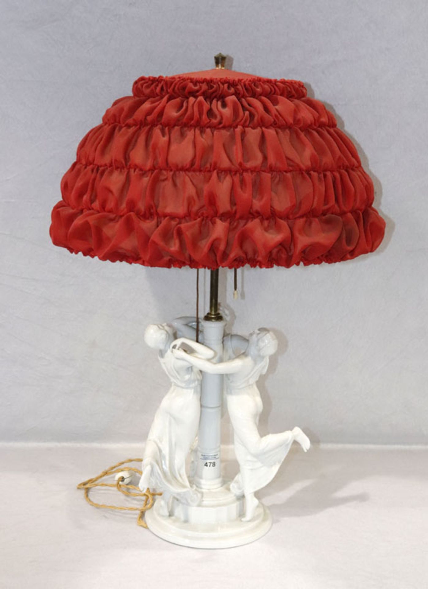Rosenthal Tischlampe mit weißer Porzellan Figurengruppe 'Festreigen', Entwurf Karl Himmelstoß 1913m