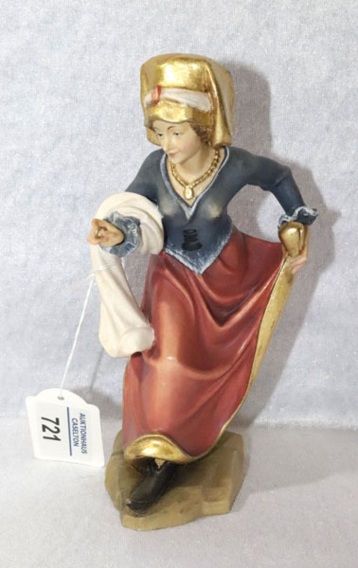 Holz Figurenskulptur 'Burgfräulein', farbig gefaßt, Holzbildhauerei Kreutz, Gröbenzell, H 18,5 cm
