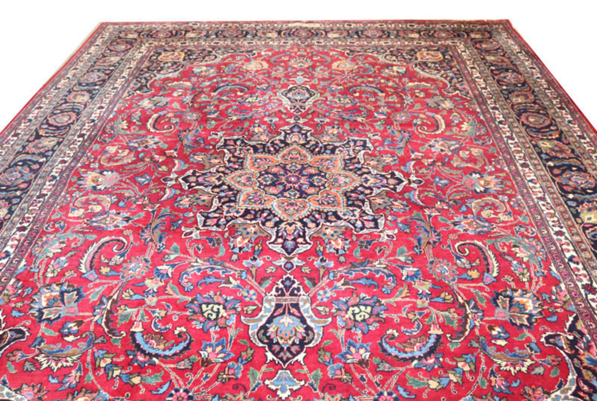 Teppich, Keshan, rot/bunt, L 397 cm, B 300 cm, Gebrauchsspuren