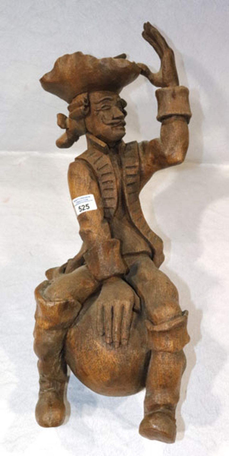 Holz Figurenskulptur, Eiche, 'Baron von Münchhausen', dunkel gebeizt, schöne Handarbeit, H 60 cm, B