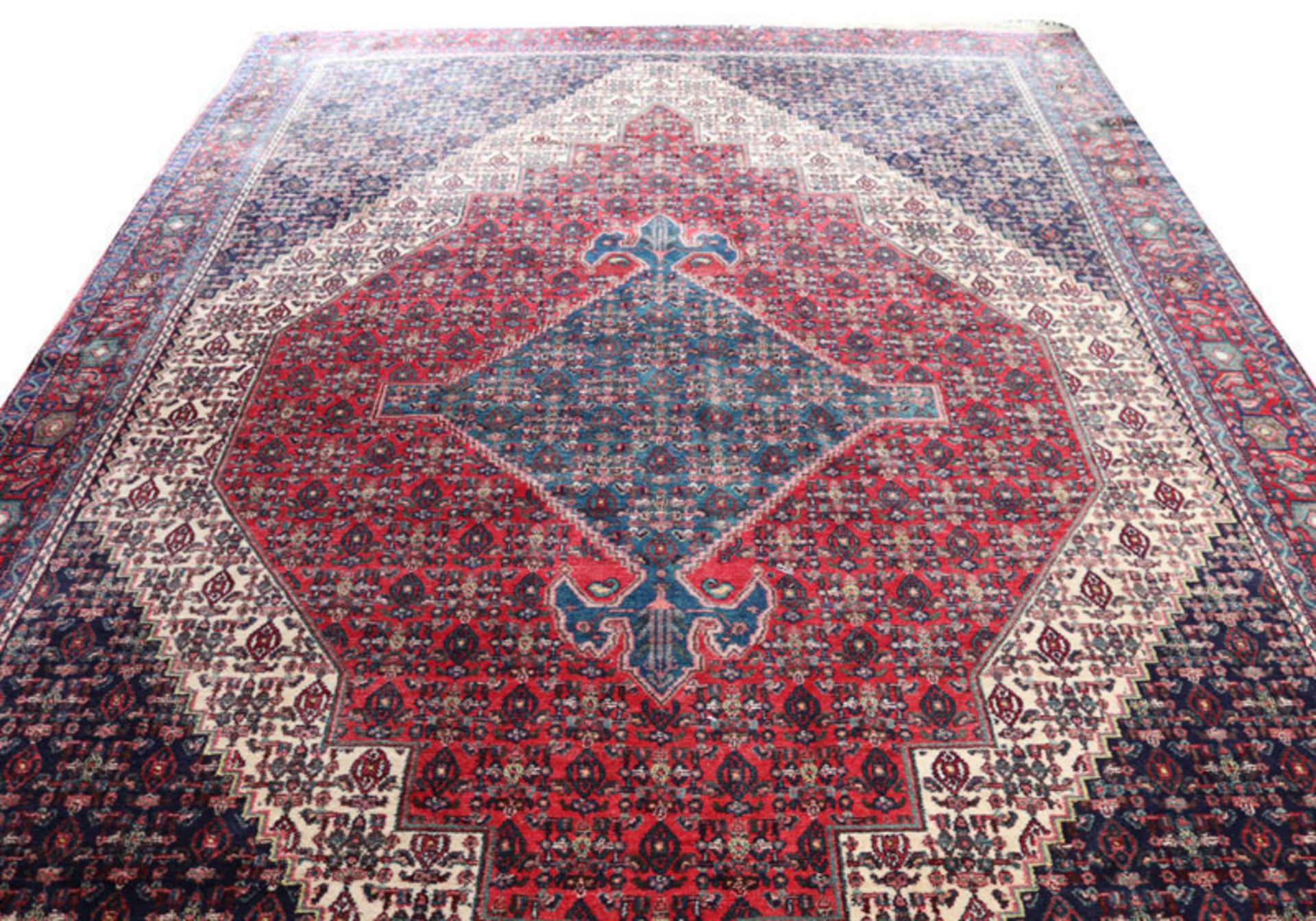 Teppich, Wiss, blau/rot/beige, 385 cm x 265 cm, Gebrauchsspuren