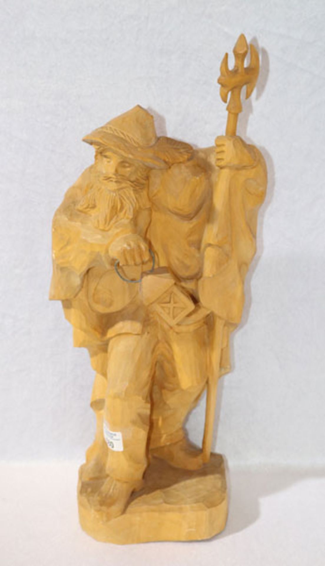 Holz Figurenskulptur 'Nachtwächter', ungefaßt, H 57 cm, B 25 cm, T 16 cm