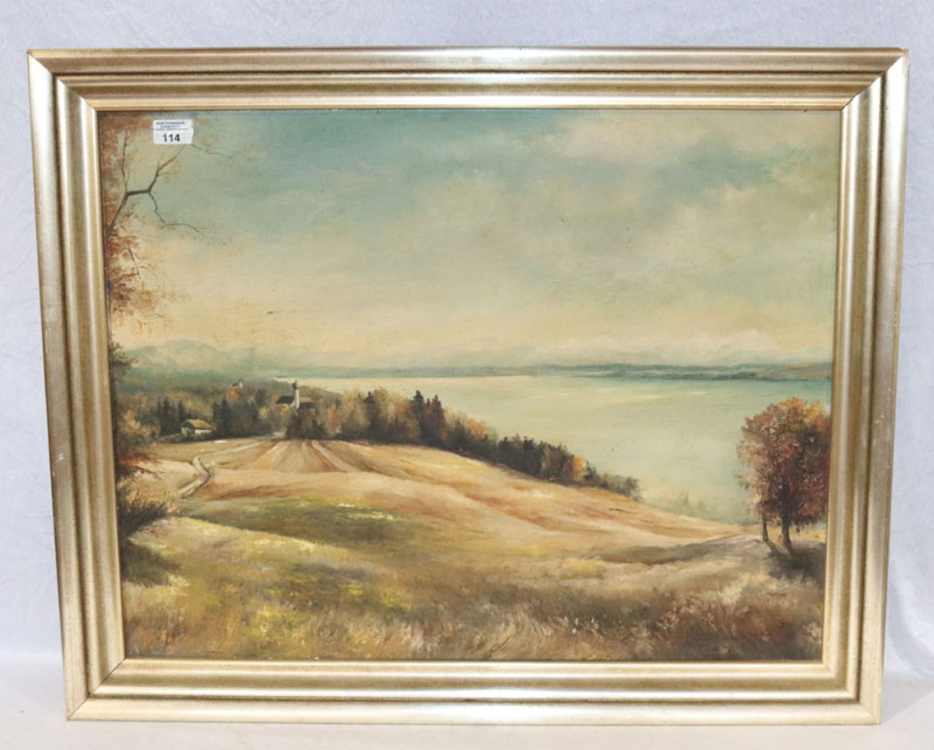 Gemälde ÖL/LW 'Herbst am Starnberger See', signiert Landsmann, gerahmt, Rahmen beschädigt, incl.