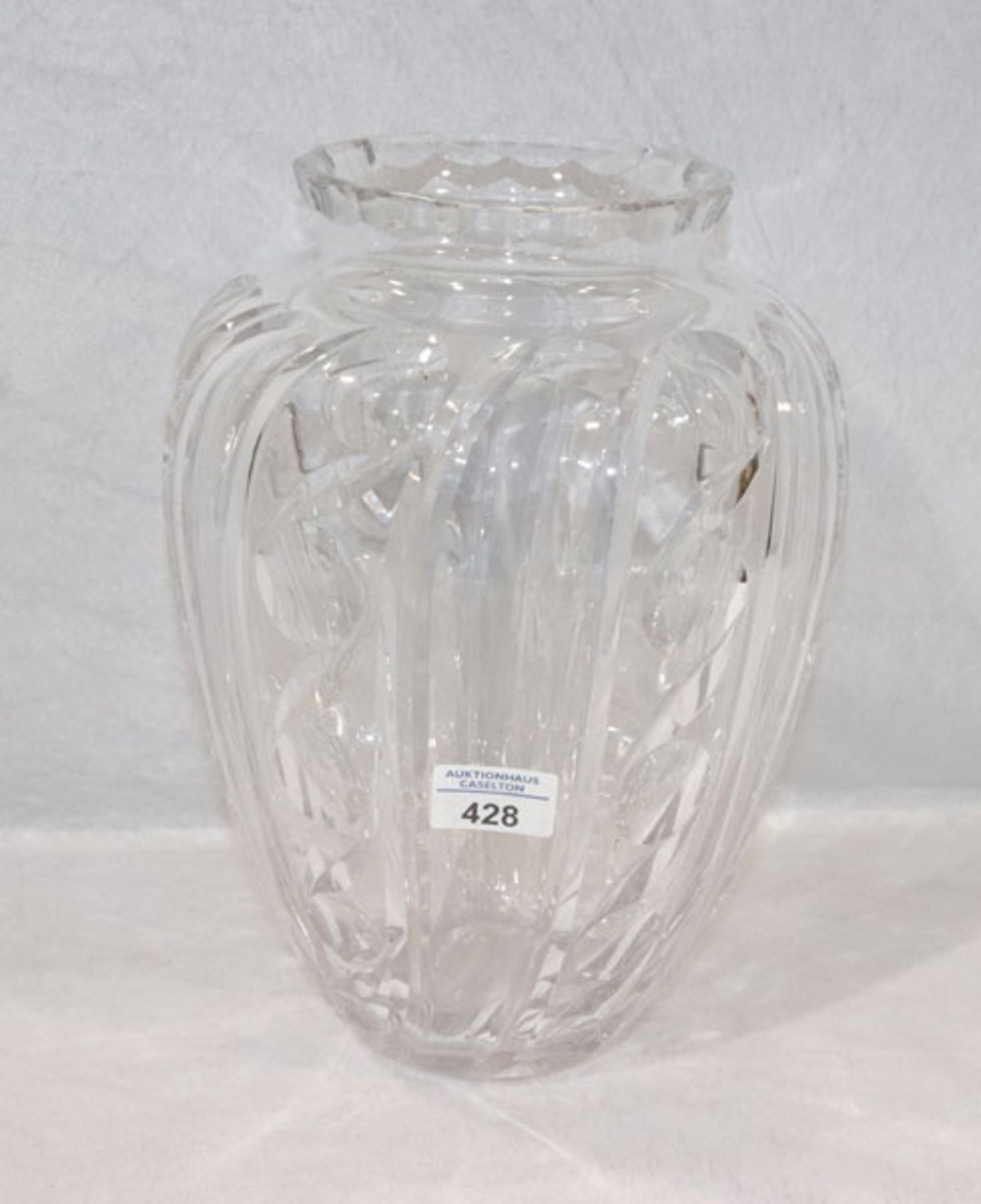 Kristallglas Blumenvase mit Schliffdekor, H 31 cm, D 23 cm, Gebrauchsspuren