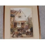 Walter H. Sweet - watercolour - Street scene, man with barrow, signed, 14" x 15".