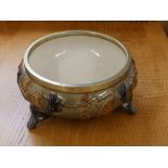 An EP mounted Wedgwood majolica salad bowl with stag's head feet.