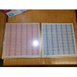 Two framed sheets of St Vincent postage stamps - 1 1/2D and 3 1/2D.