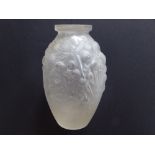 A frosted Nancy colourless glass vase, relief moulded with stylised flowerheads having spiky leaves,