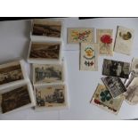 Local postcards, a WWI silk postcard and others.