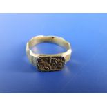 A 15thC silver gilt iconographic ring, found in Kent, PAS reference CF69CE. Finger size O.