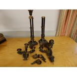 A pair of continental style bronze candelabra - in pieces.