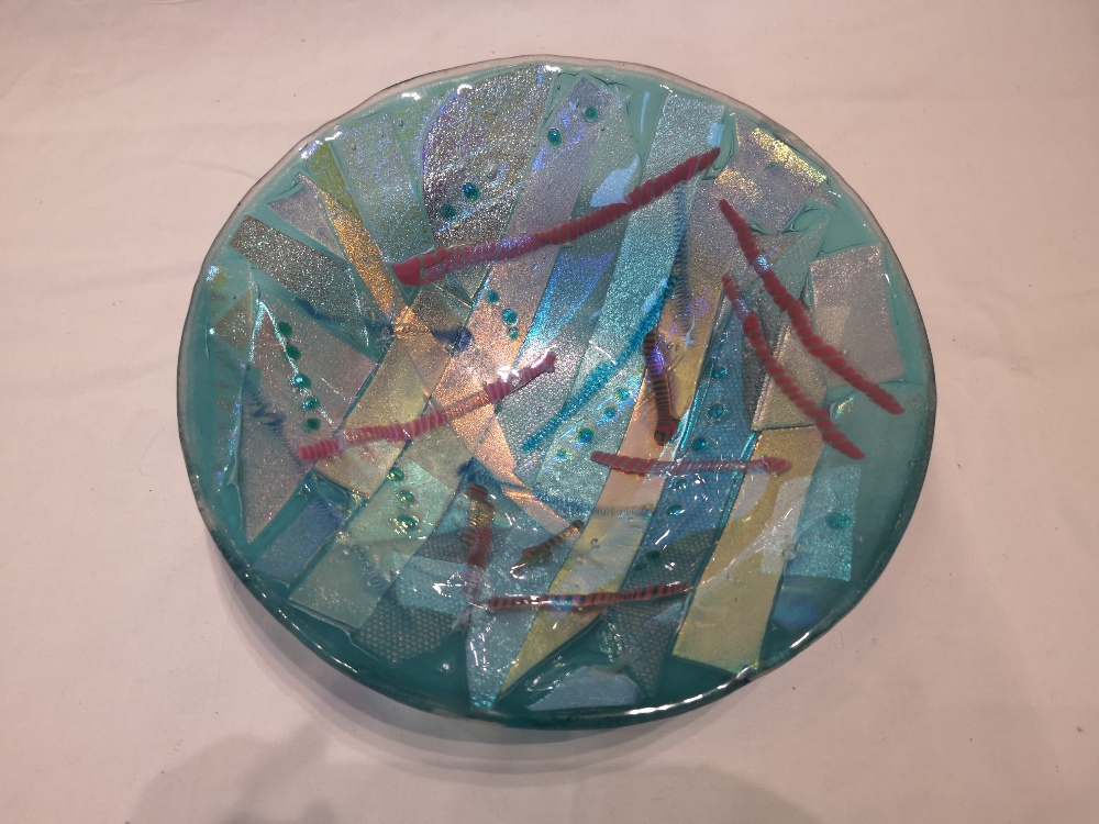 A modern studio glass abstract pattern bowl, 10.5" diameter.