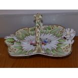 A Victorian floral painted & flower moulded cake basket.