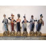 A set of six Capodimonte military figures in late 18th/early 19thC uniforms by Merli, 12.5" high.