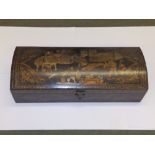 A Chinese black lacquered box, 25" across together with a collection of Chinese glass snuff