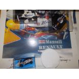Signed Nigel Mansell items; three unframed posters and seven unframed 'Nigel Mansell Collection'