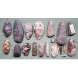 A large collection of British and Irish prehistoric flint tools, including polished flint and