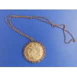 A 1915 Austro-Hungarian gold 'coin' in 9ct mount on necklace chain, the coin 1.5" diameter.