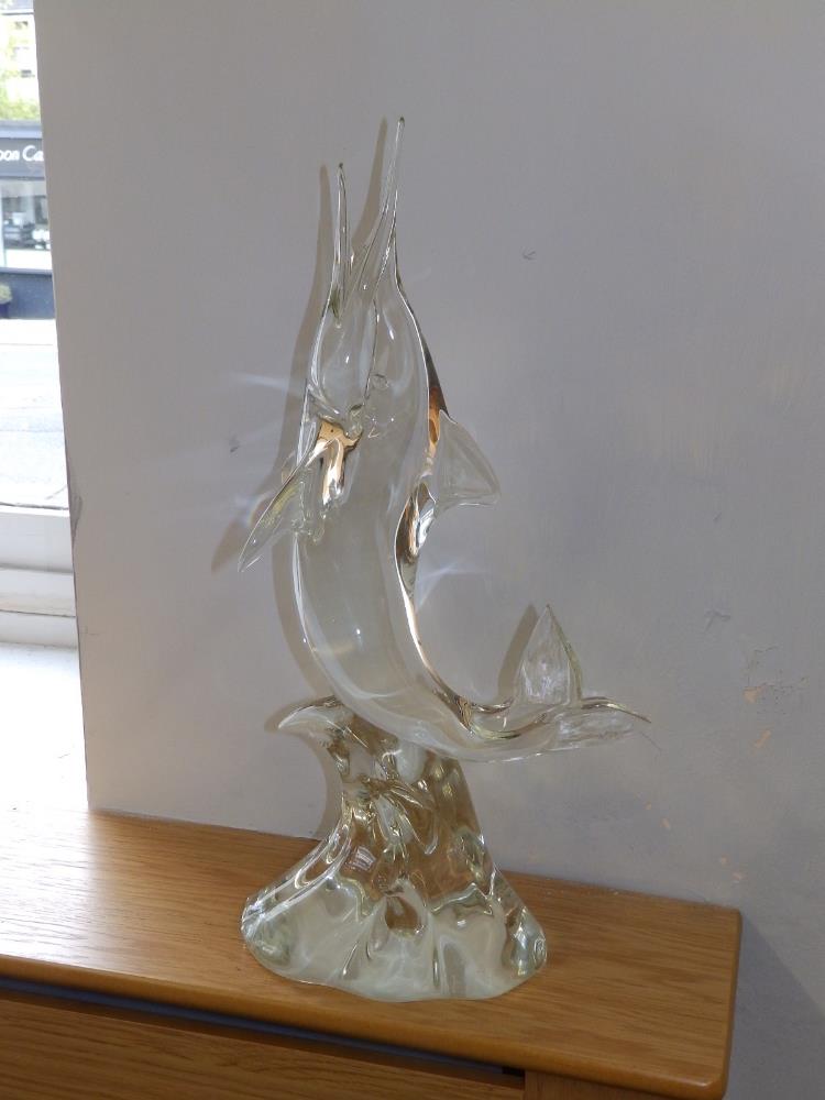 A Murano glass merlin fish ornament by L. Zanetti, 19.5" - with minor repolishing.