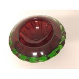 A Murano glass ashtray in green & red.