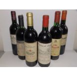 Six bottles of wine; Chateau Malbiche 1998, St. Emilion Grand Cru 1985, Chateau Saint Robert 1996