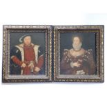 A pair of late 18th/early 19thC oils on panel - Royal Portraits of Henry VIII & Elizabeth, old