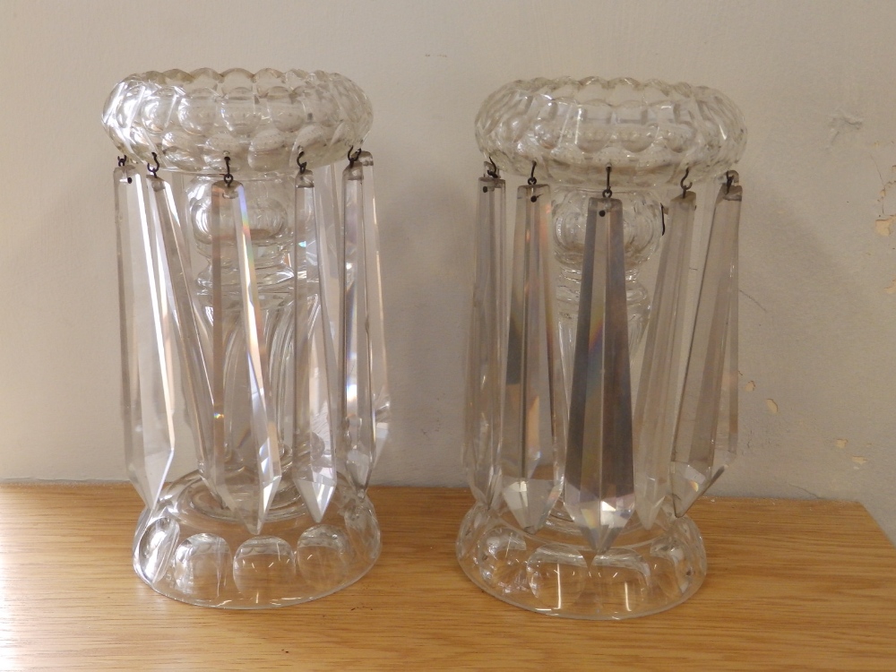 A pair of colourless 19thC lustres.