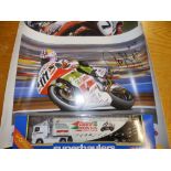 A signed boxed Aaron Slight Corgi transporter and two signed motorcycle prints - Aaron Slight &