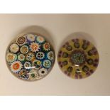 Two 20thC millefiori paperweights, 3" & 2.75".