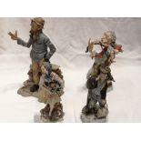 A Capodimonte biscuit porcelain figure - Man smoking a cigar with umbrella over arm, 11" high, a