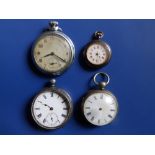 A 19thC silver pocket watch and three other pocket watches - a/f. (4)