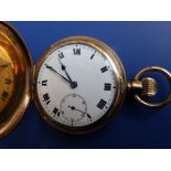 A gold plated hunter cased 'Record' pocket watch in Elgin case, 2" diameter - white enamel dial with