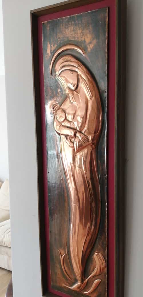 Richard Dent - a modern framed copper plaque depicting Madonna & Child - 'Original by Richard