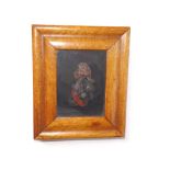 A reproduction relief moulded wax portrait of Nelson on glass panel in maple frame, 7" overall.