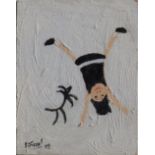 Simeon Stafford (born 1956) - oil on board - Dot & Trixie, a young girl performing a handstand