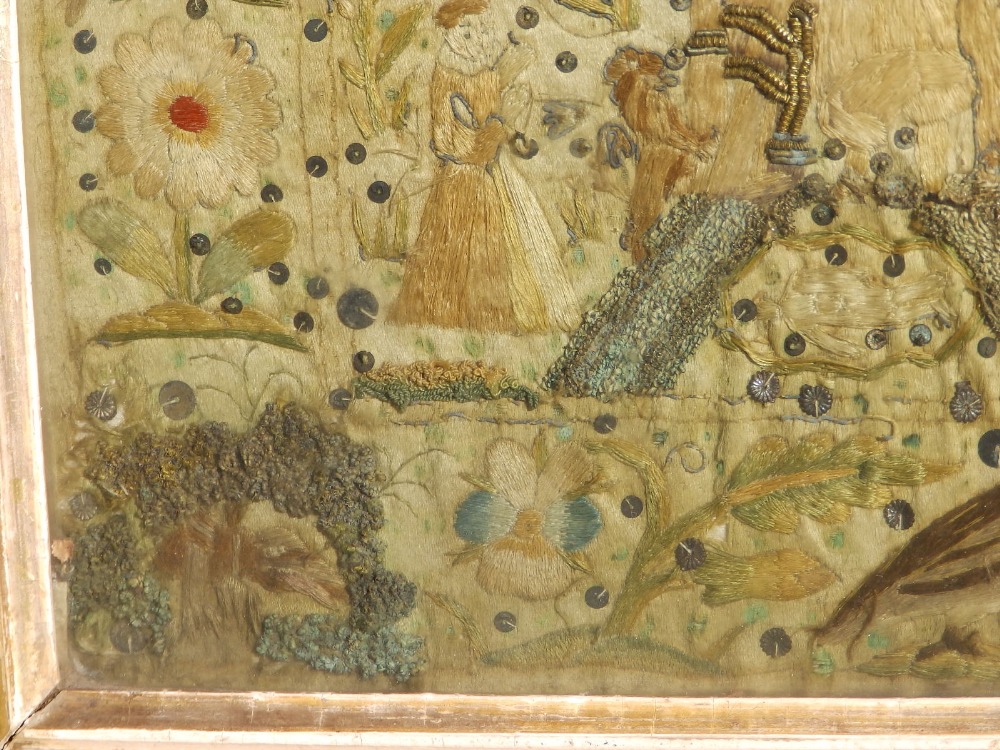A 17thC Welsh embroidered silk panel worked by Bridget Pryce of Montgomeryshire, depicting the - Image 4 of 7