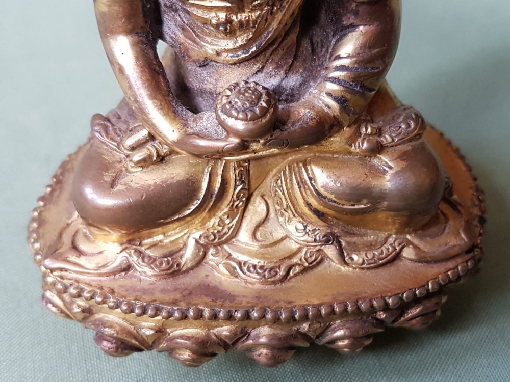 A small antique gilt bronze seated Buddha - much gilding remaining, 3.75" high. - Image 4 of 5