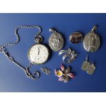 A London silver pocket watch - dial a/f, a Victorian white metal locket and a small quantity of