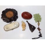 Two Japanese netsukes and four other small Oriental items. (6)