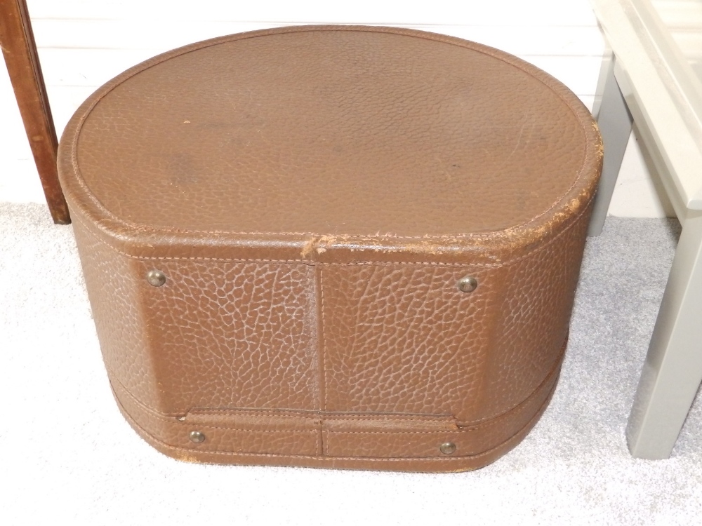 A brown 'Guaranteed Genuine Cow Hide' hat box. - Image 2 of 3