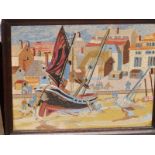 An embroidered panel depicting St Ives by Irene Hadrill Langley, 1940, 12" x 16", together with a