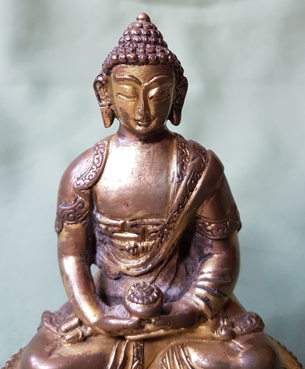 A small antique gilt bronze seated Buddha - much gilding remaining, 3.75" high. - Image 2 of 5