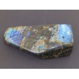 A freeform labradorite specimen with flattened base, 10" high.