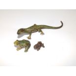 An Austrian cold painted bronze lizard, 4.8", a frog and a small toad. (3)