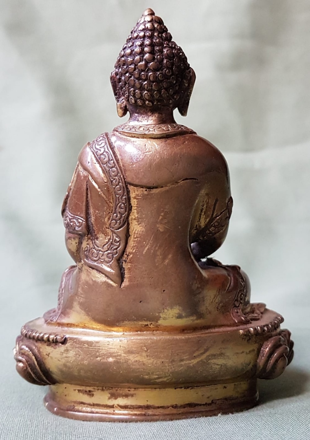 A small antique gilt bronze seated Buddha - much gilding remaining, 3.75" high. - Image 3 of 5