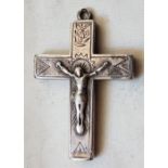 A small antique silver reliquary cross, having hinged cover revealing internal compartments, 2"
