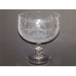 A Victorian cut glass pedestal punch bowl - 'HAH Jan 23, 1846, 10.5" high - internal scratches.