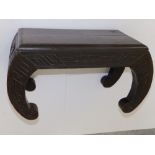 A Chinese carved wood rectangular stool on inturned feet, 19" across