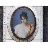 After David - an early 20thC miniature portrait of Madame de Recamier, signed, 3.5" high oval -